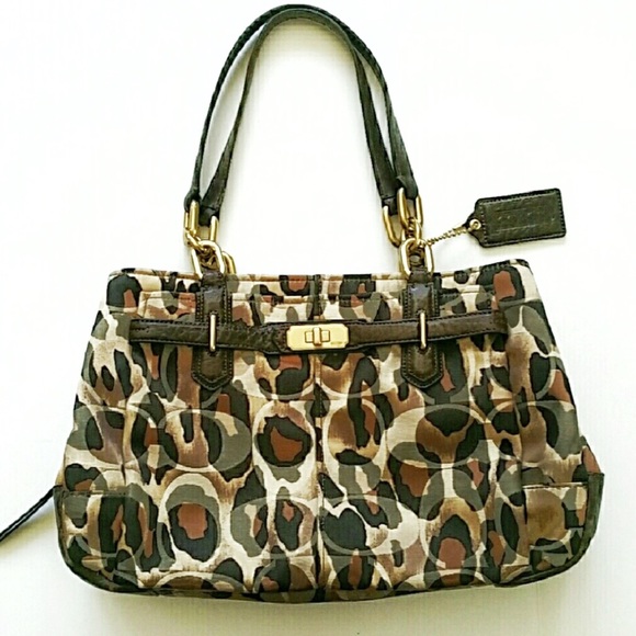Coach Handbags - LIKE NEW COACH Brown & Gold Ocelot Print Satchel